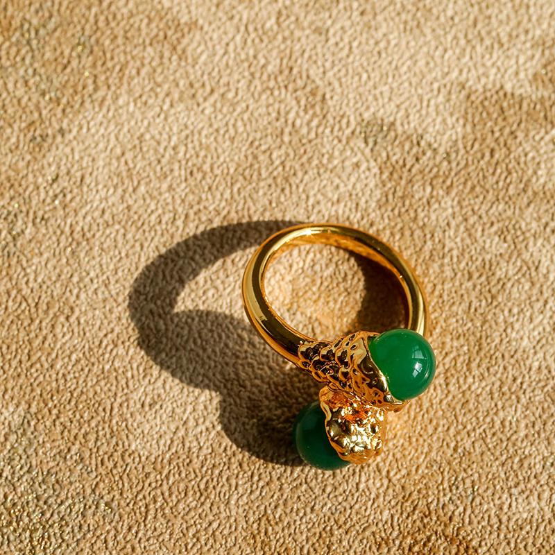 Gilded Bud Green Agate Statement Ring