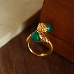 Gilded Bud Green Agate Statement Ring