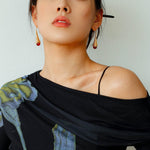 Gilded Bud Red Agate Drop Hook Earrings-Gembea Jewelry
