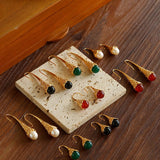 Gilded Bud Red Agate Drop Hook Earrings-Gembea Jewelry