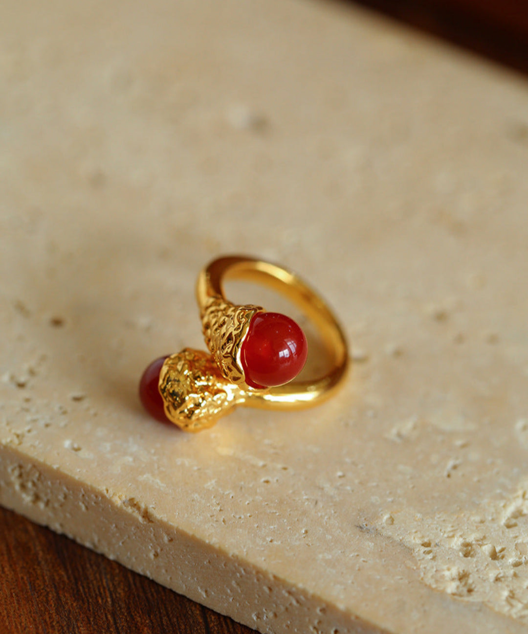 Gilded Bud Red Agate Statement Ring-Gembea Jewelry
