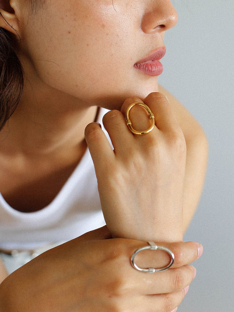 Glamorous Adjustable Oval Gold Silver Ring gembea jewelry
