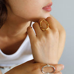 Glamorous Adjustable Oval Gold Silver Ring gembea jewelry