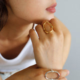Glamorous Adjustable Oval Gold Silver Ring gembea jewelry