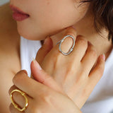 Glamorous Adjustable Oval Gold Silver Ring gembea jewelry