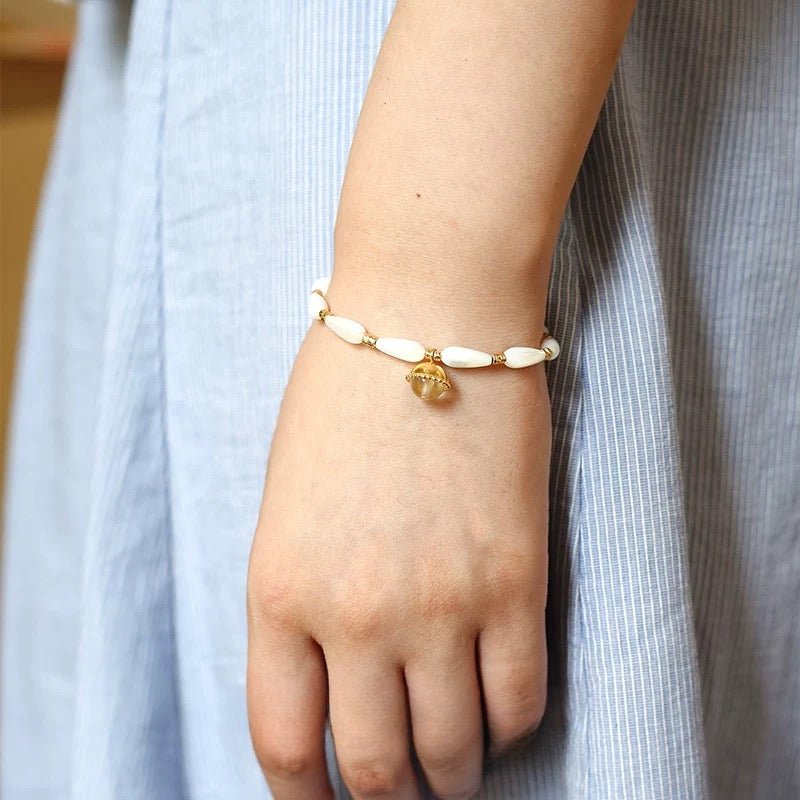 Glittering Ripple Shell White Crystal Bracelet gembea jewelry