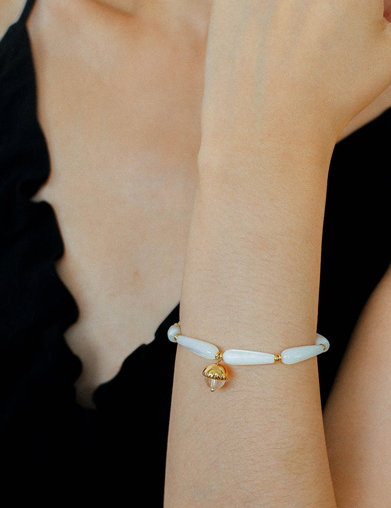 Glittering Ripple Shell White Crystal Bracelet gembea jewelry