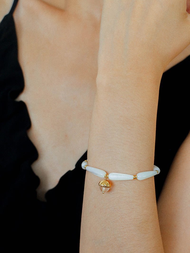 Glittering Ripple Shell White Crystal Bracelet gembea jewelry