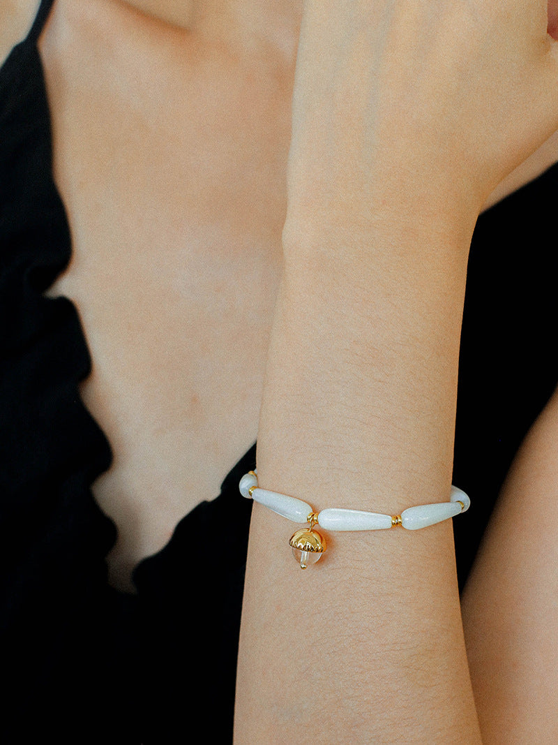 Glittering Ripple Shell White Crystal Bracelet gembea jewelry