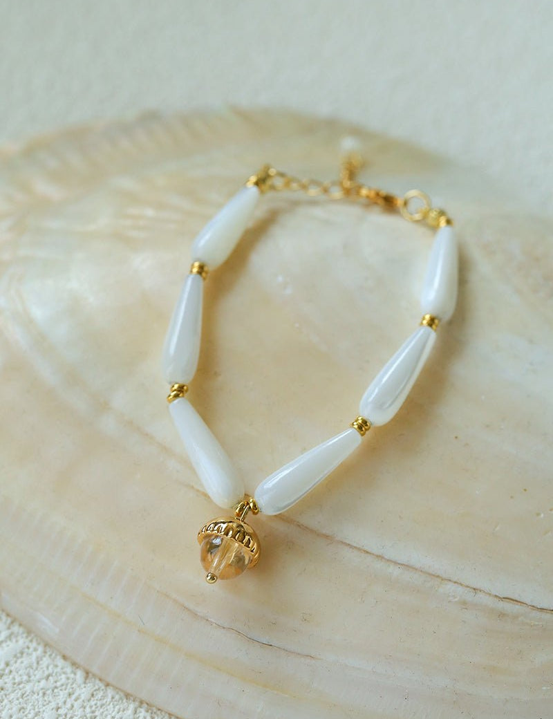 Glittering Ripple Shell White Crystal Bracelet gembea jewelry