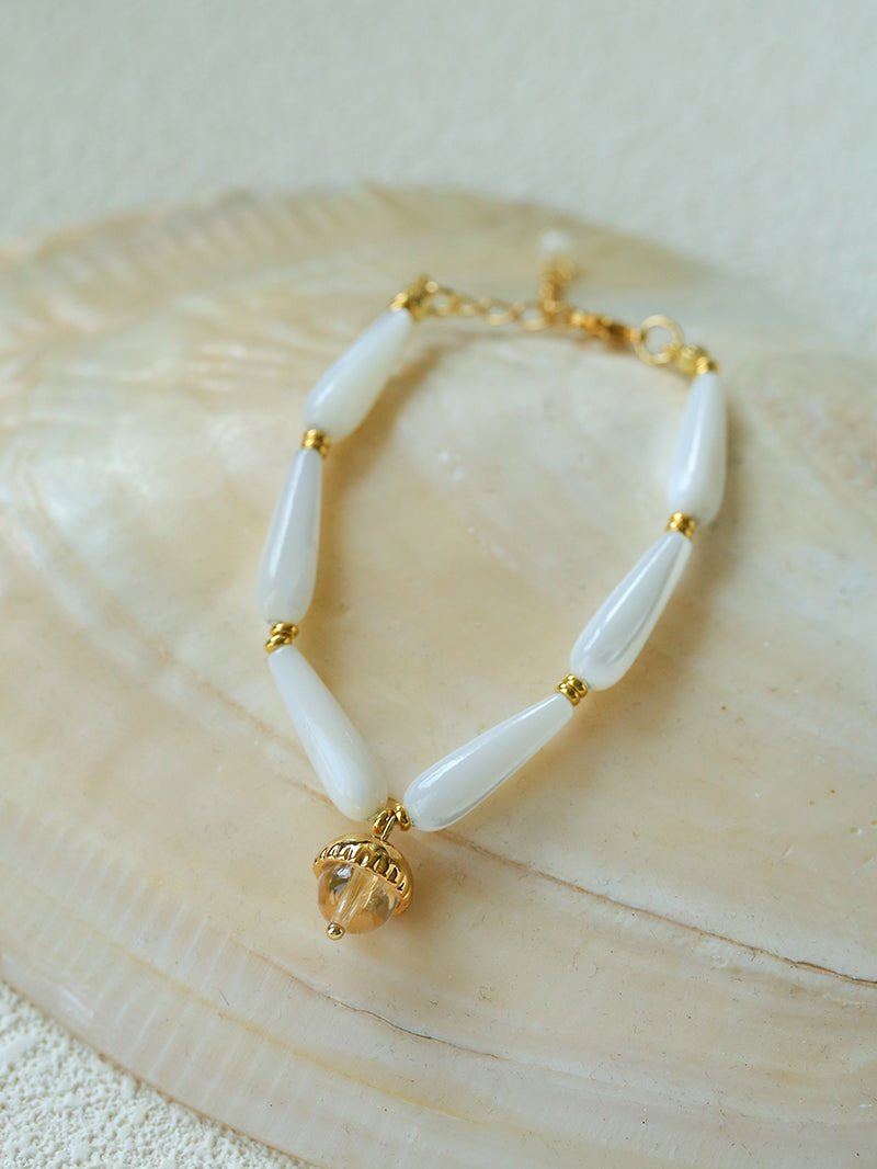 Glittering Ripple Shell White Crystal Bracelet gembea jewelry