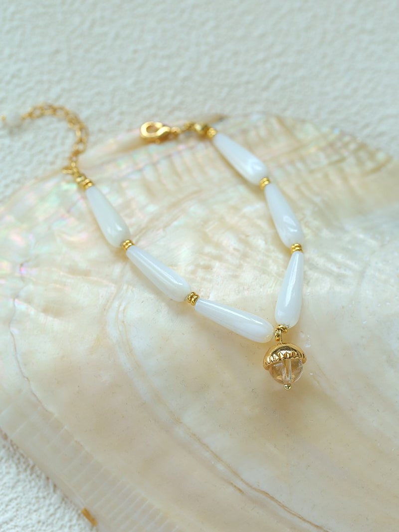 Glittering Ripple Shell White Crystal Bracelet gembea jewelry