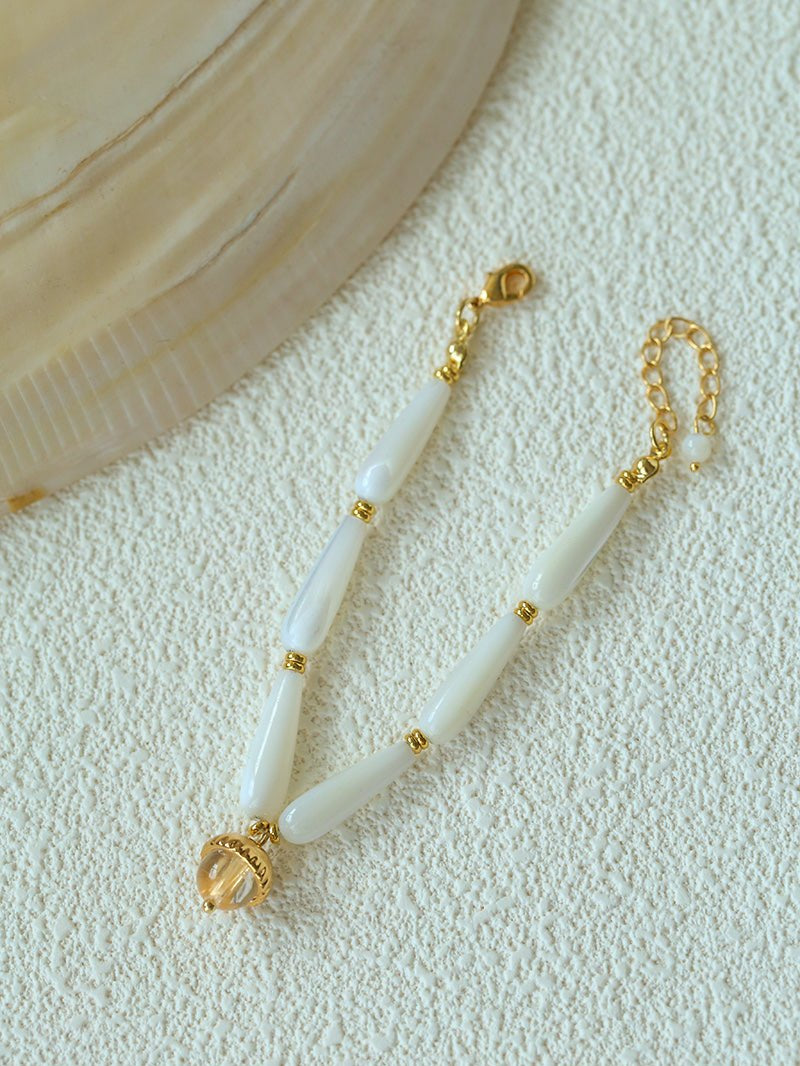 Glittering Ripple Shell White Crystal Bracelet gembea jewelry