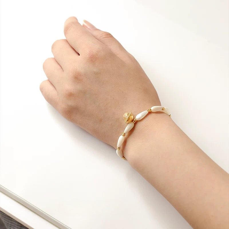 Glittering Ripple Shell White Crystal Bracelet gembea jewelry