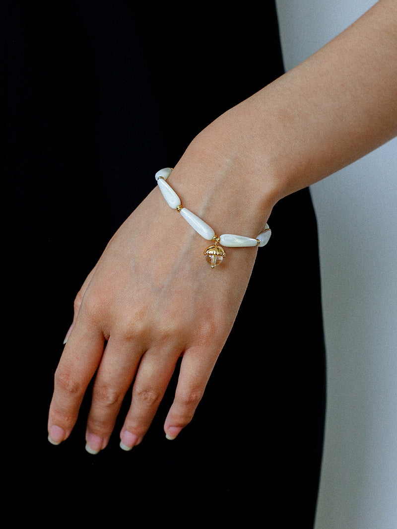 Glittering Ripple Shell White Crystal Bracelet gembea jewelry