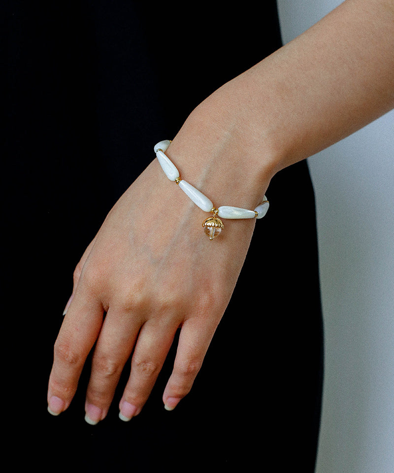 Glittering Ripple Shell White Crystal Bracelet gembea jewelry