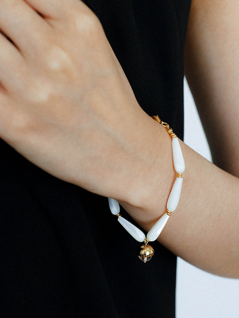 Glittering Ripple Shell White Crystal Bracelet gembea jewelry