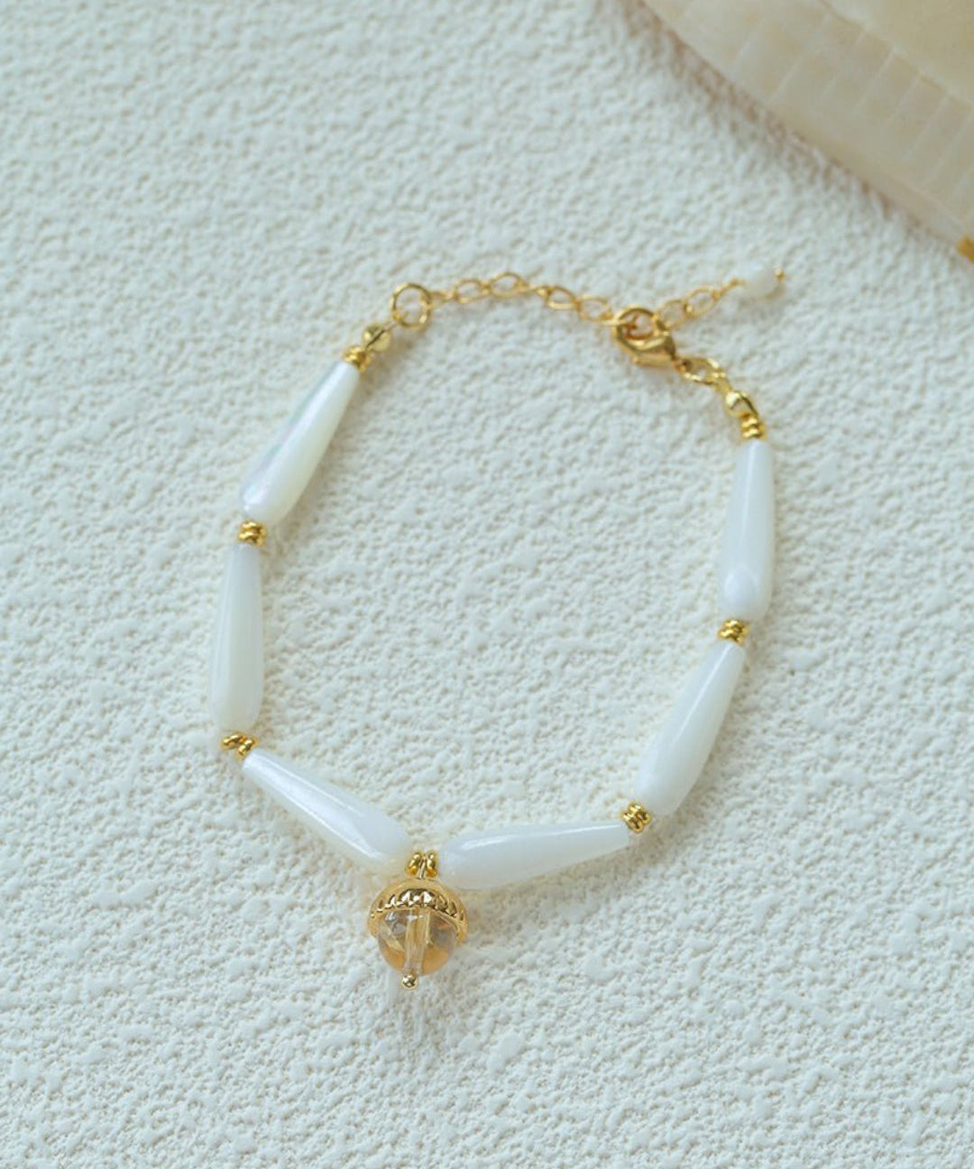 Glittering Ripple Shell White Crystal Bracelet gembea jewelry