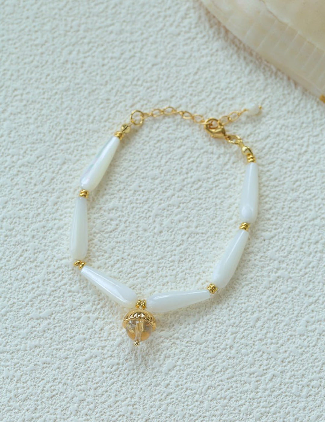 Glittering Ripple Shell White Crystal Bracelet gembea jewelry