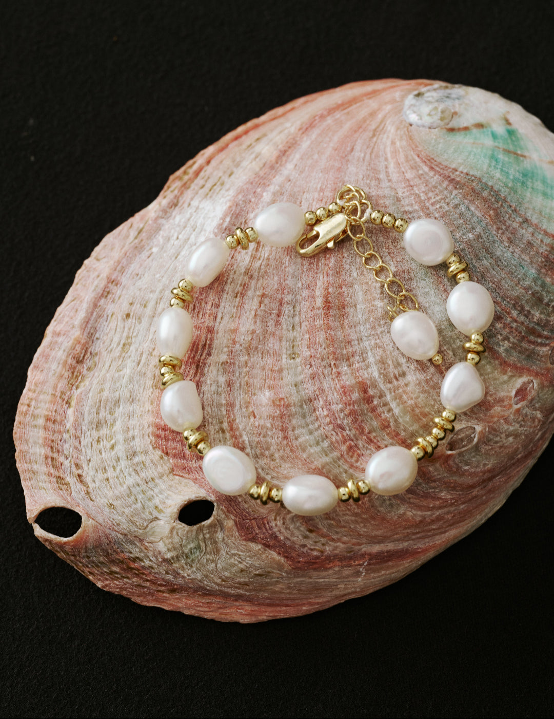 Gold Bean Baroque Pearl Beaded Bracelet gembea jewelry