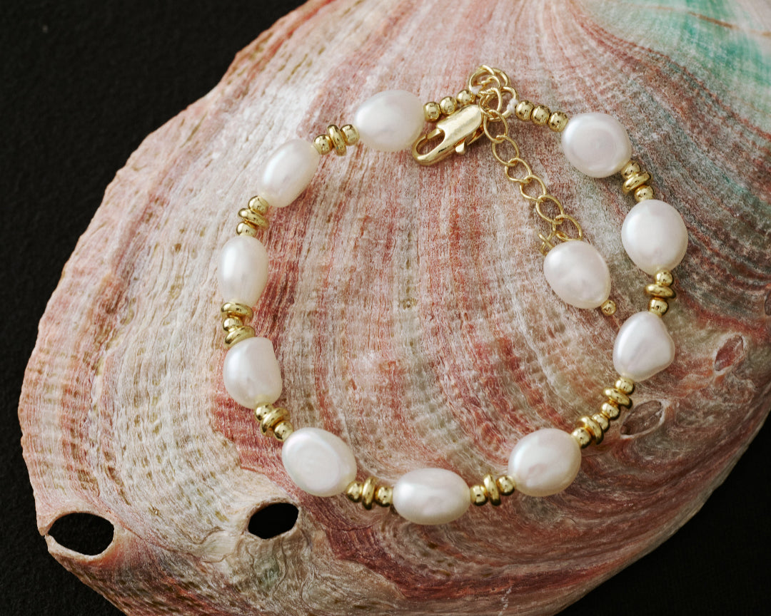 Gold Bean Baroque Pearl Beaded Bracelet gembea jewelry