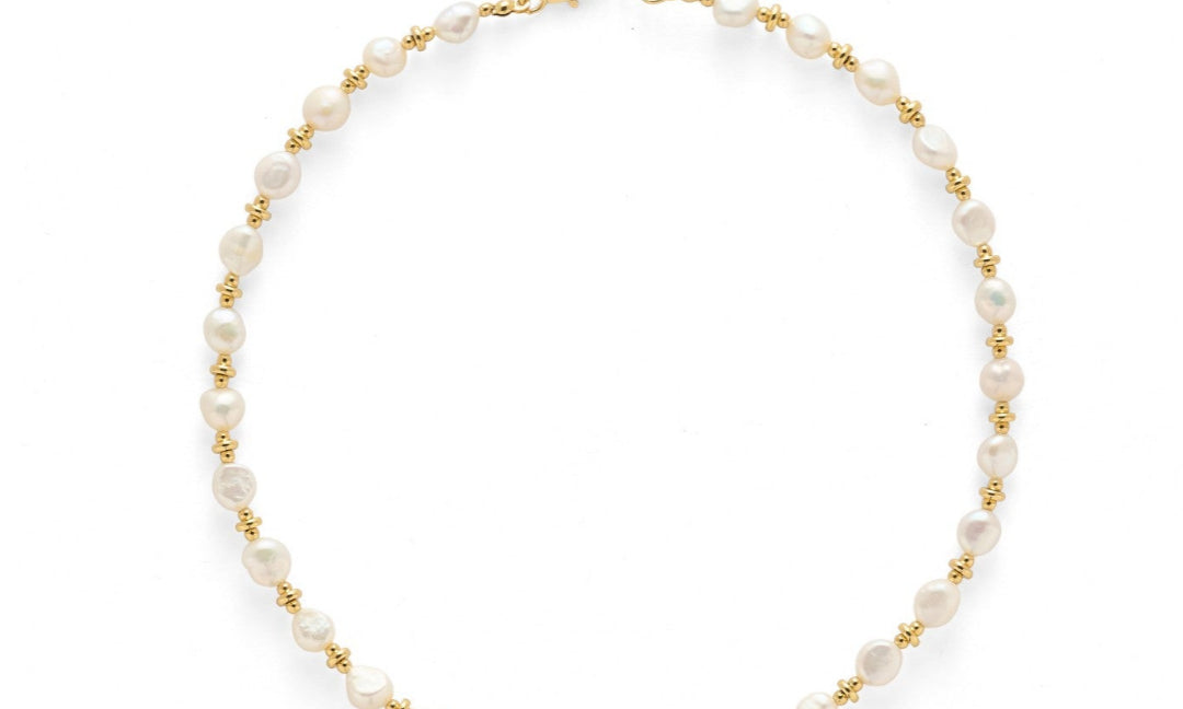 Gold Bean Baroque Pearl Beaded Necklace gembea jewelry