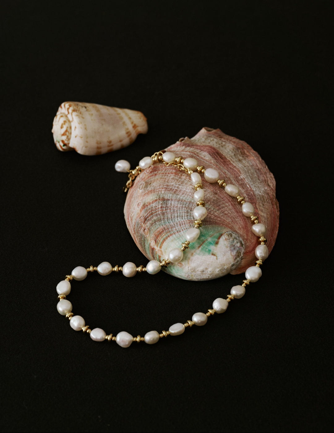 Gold Bean Baroque Pearl Beaded Necklace gembea jewelry