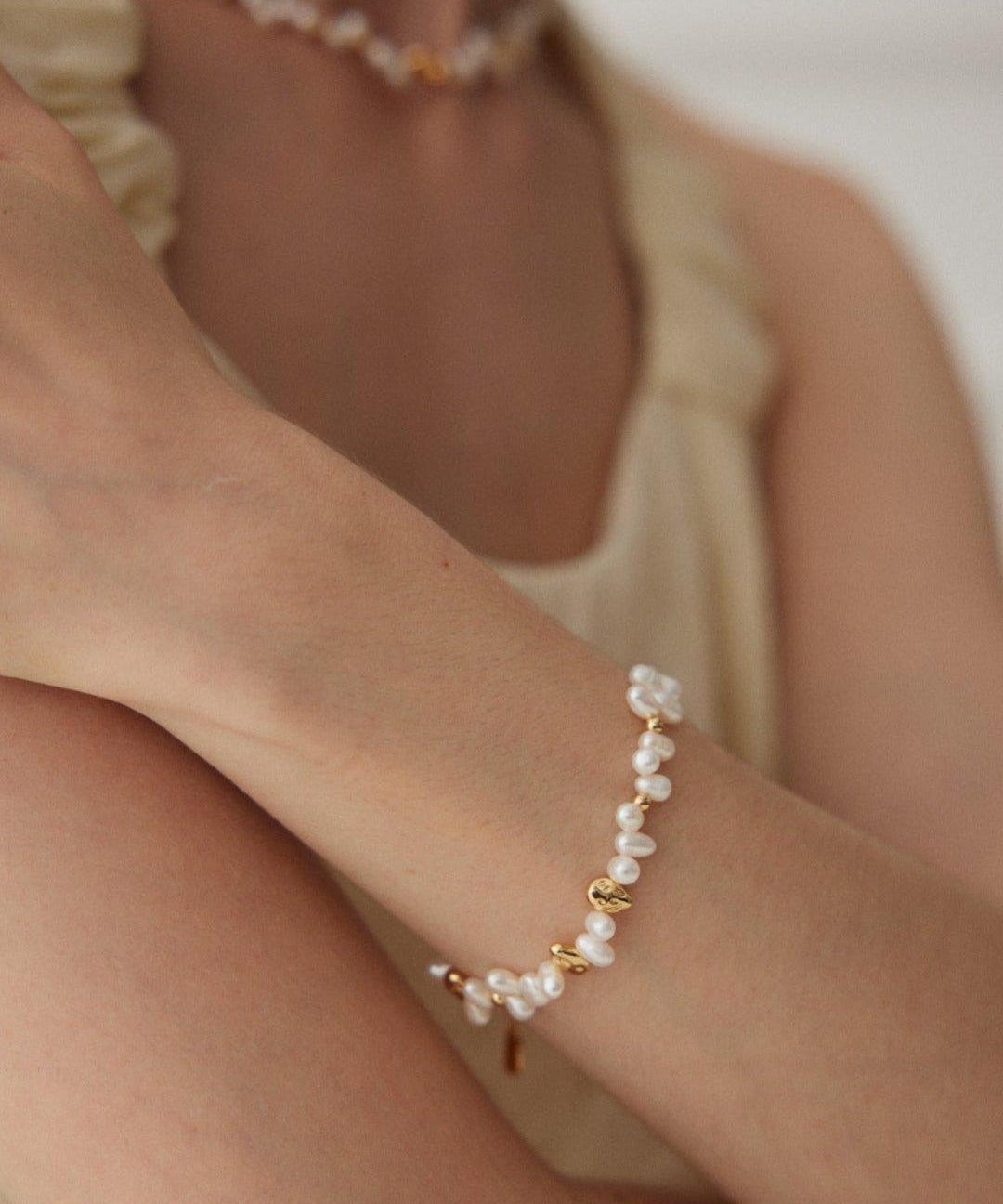 Gold Bean Freshwater Pearl Beaded Bracelet - Gembea Jewelry