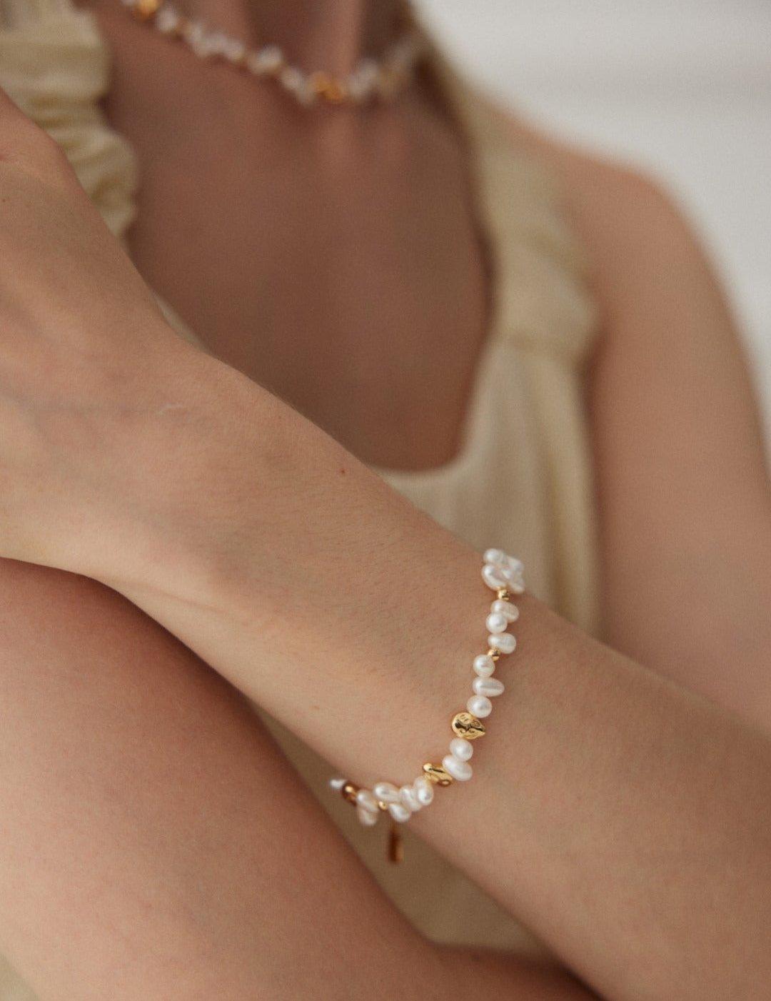 Gold Bean Freshwater Pearl Beaded Bracelet - Gembea Jewelry