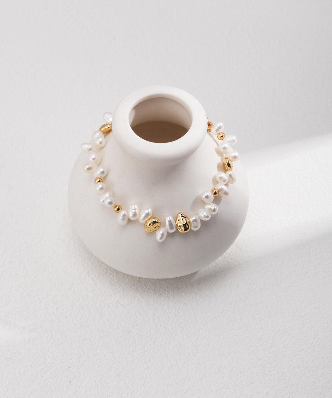 Gold Bean Freshwater Pearl Beaded Bracelet - Gembea Jewelry