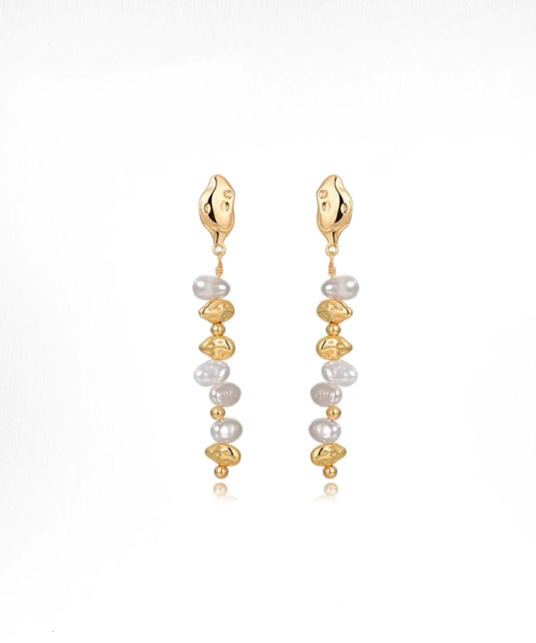 Gold Bean Pearl Long Earrings gembea jewelry
