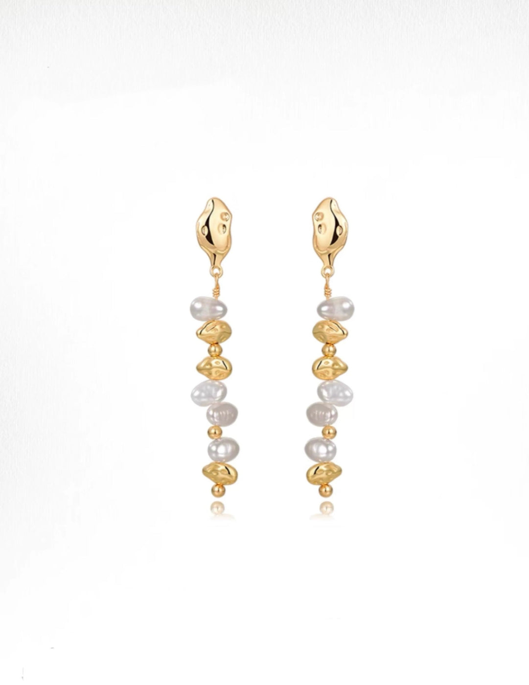 Gold Bean Pearl Long Earrings gembea jewelry