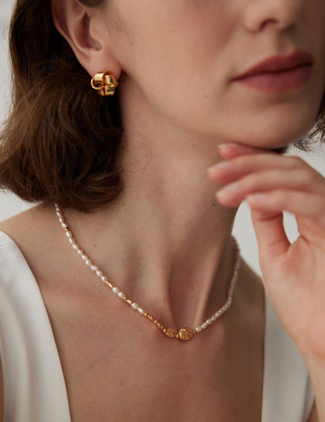 Natural Texture Chain Freshwater Pearl Necklaces - Gembea Jewelry