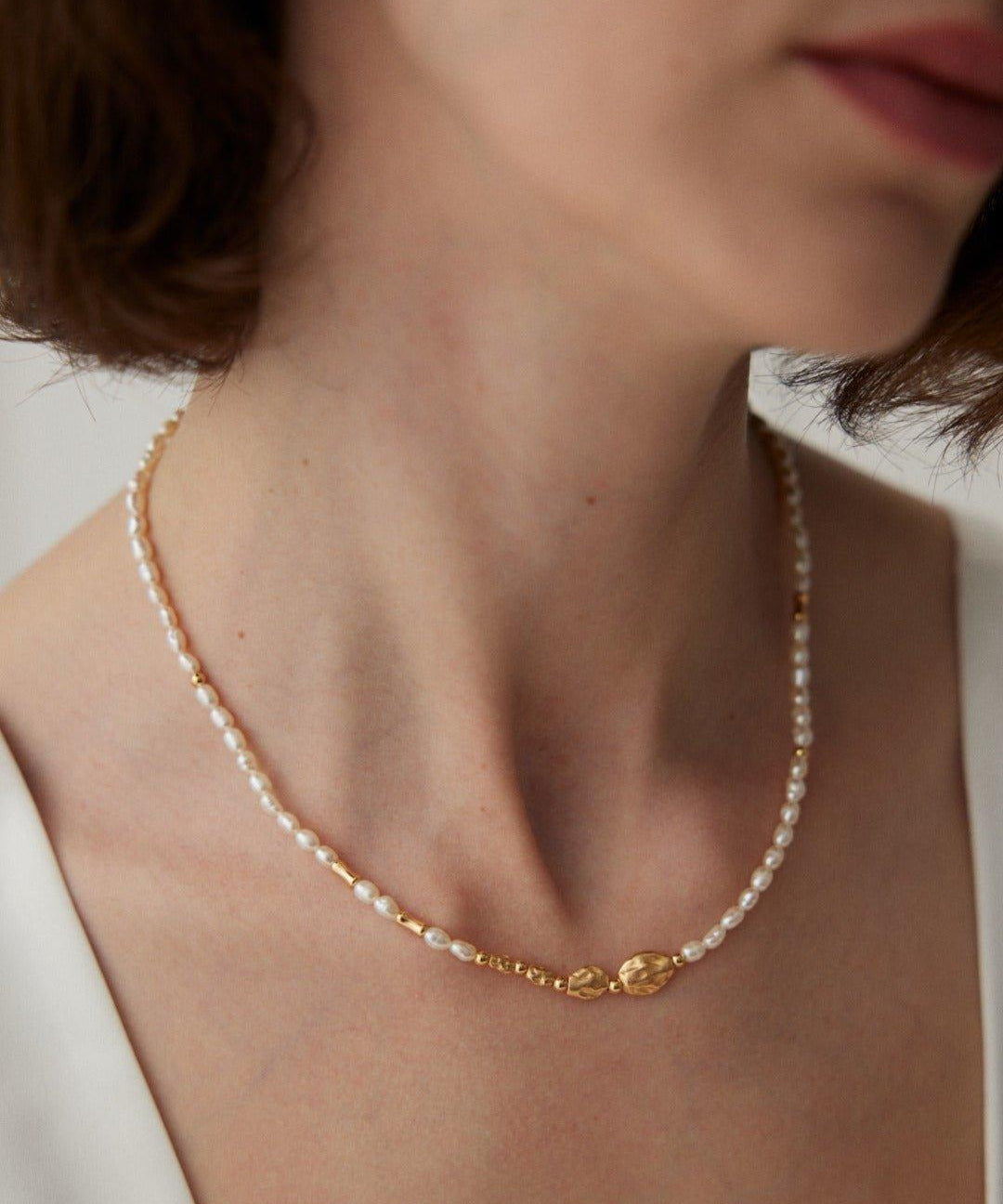 Natural Texture Chain Freshwater Pearl Necklaces - Gembea Jewelry