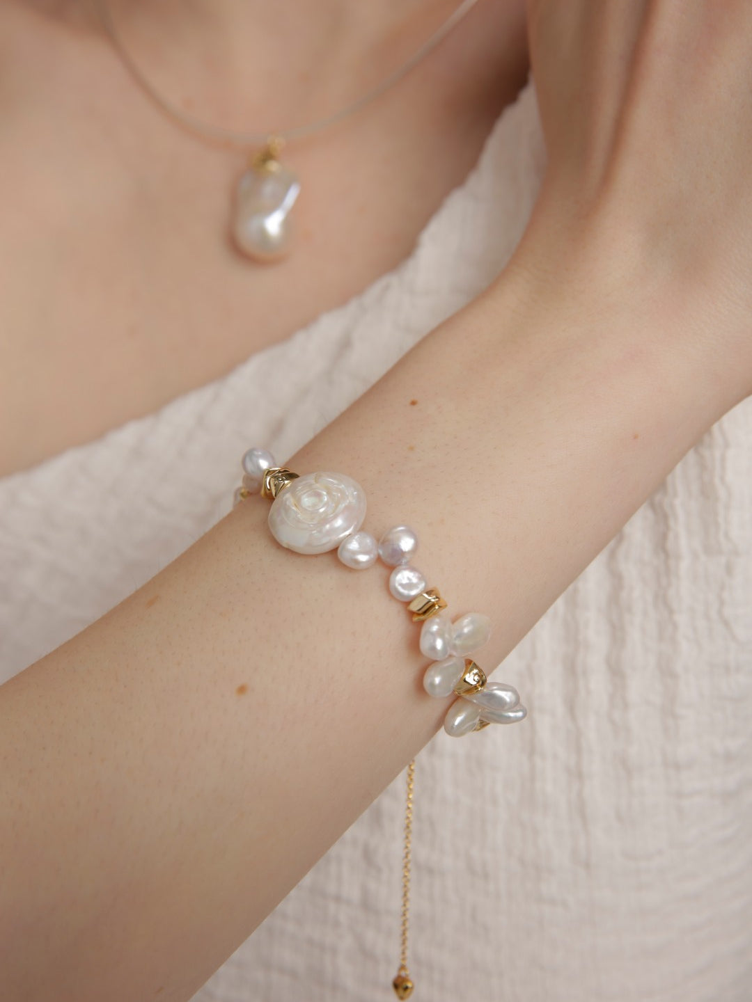 Gembea Jewelry Round Baroque Gold Bean Pearl Bracelet