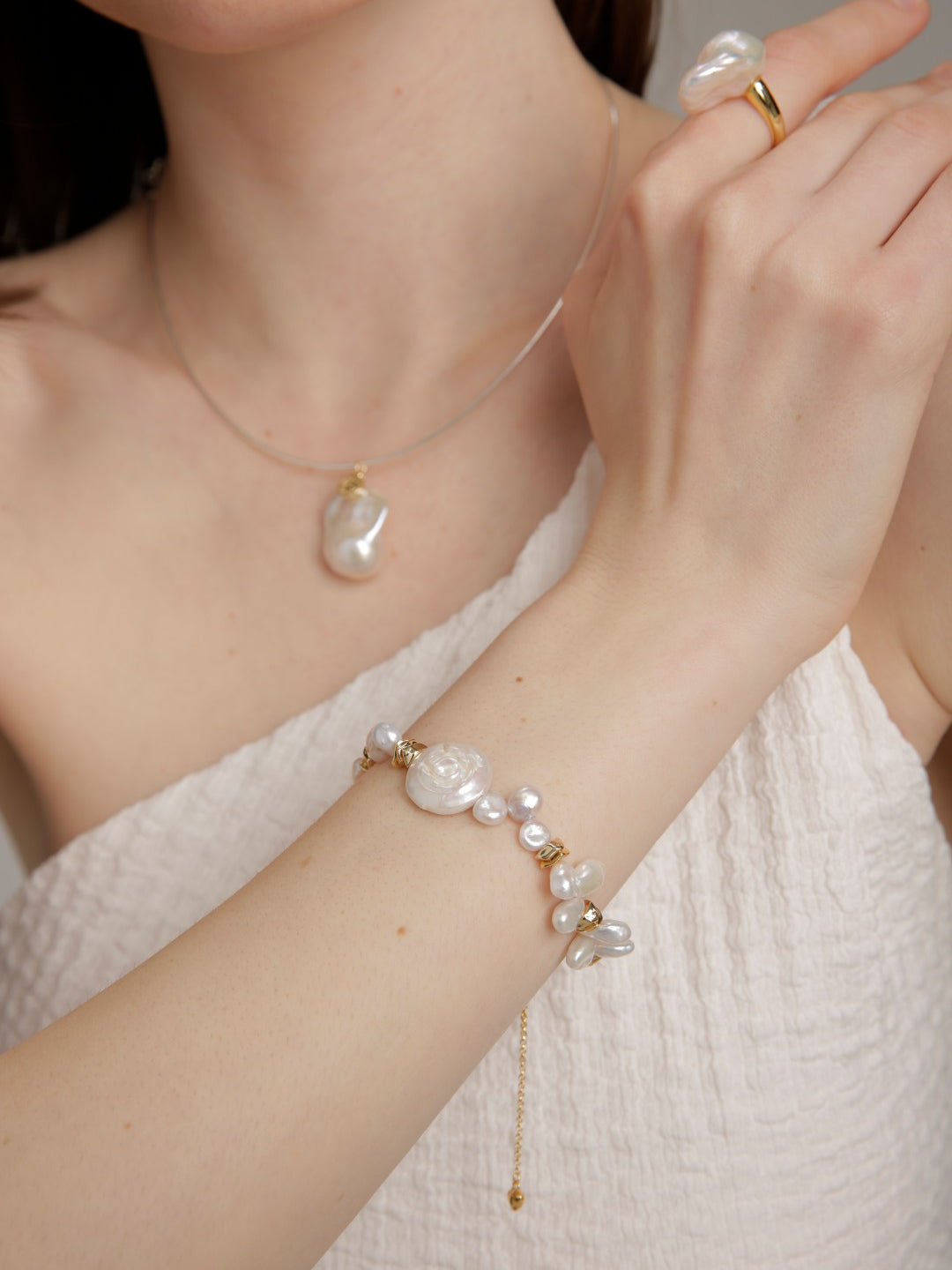 Gembea Jewelry Round Baroque Gold Bean Pearl Bracelet