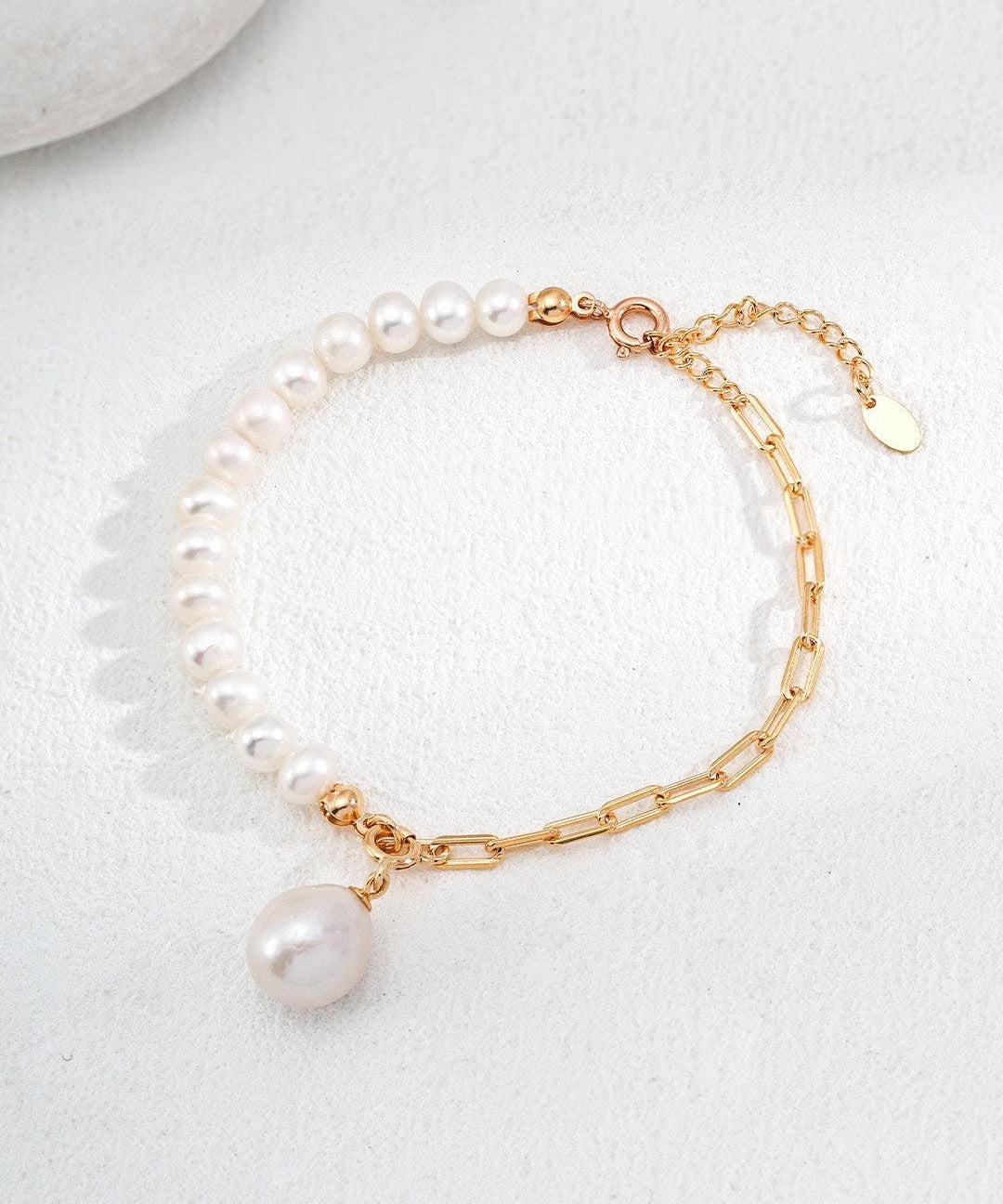 Asymmetrical Chain and Baroque Pearl Bracelets - Gembea Jewelry