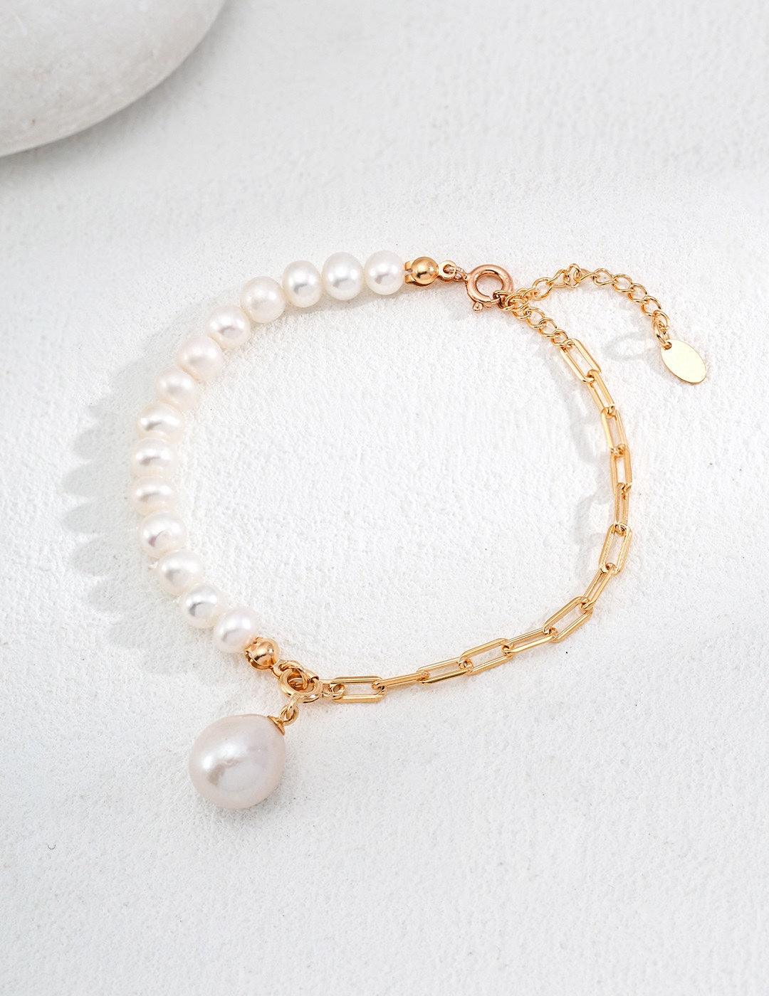 Asymmetrical Chain and Baroque Pearl Bracelets - Gembea Jewelry
