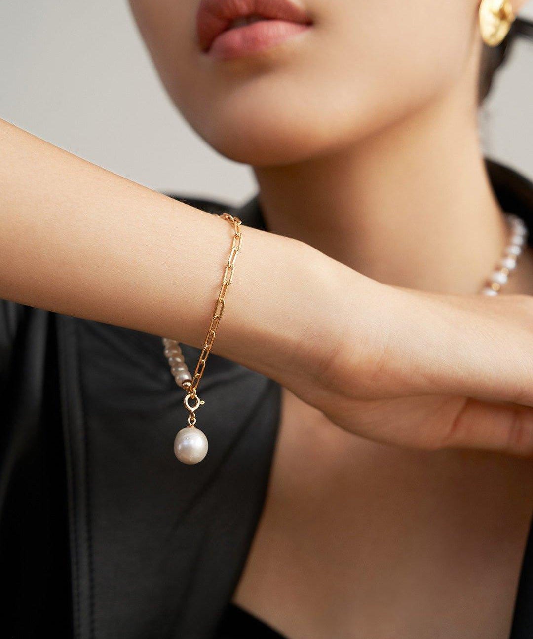 Asymmetrical Chain and Baroque Pearl Bracelets - Gembea Jewelry