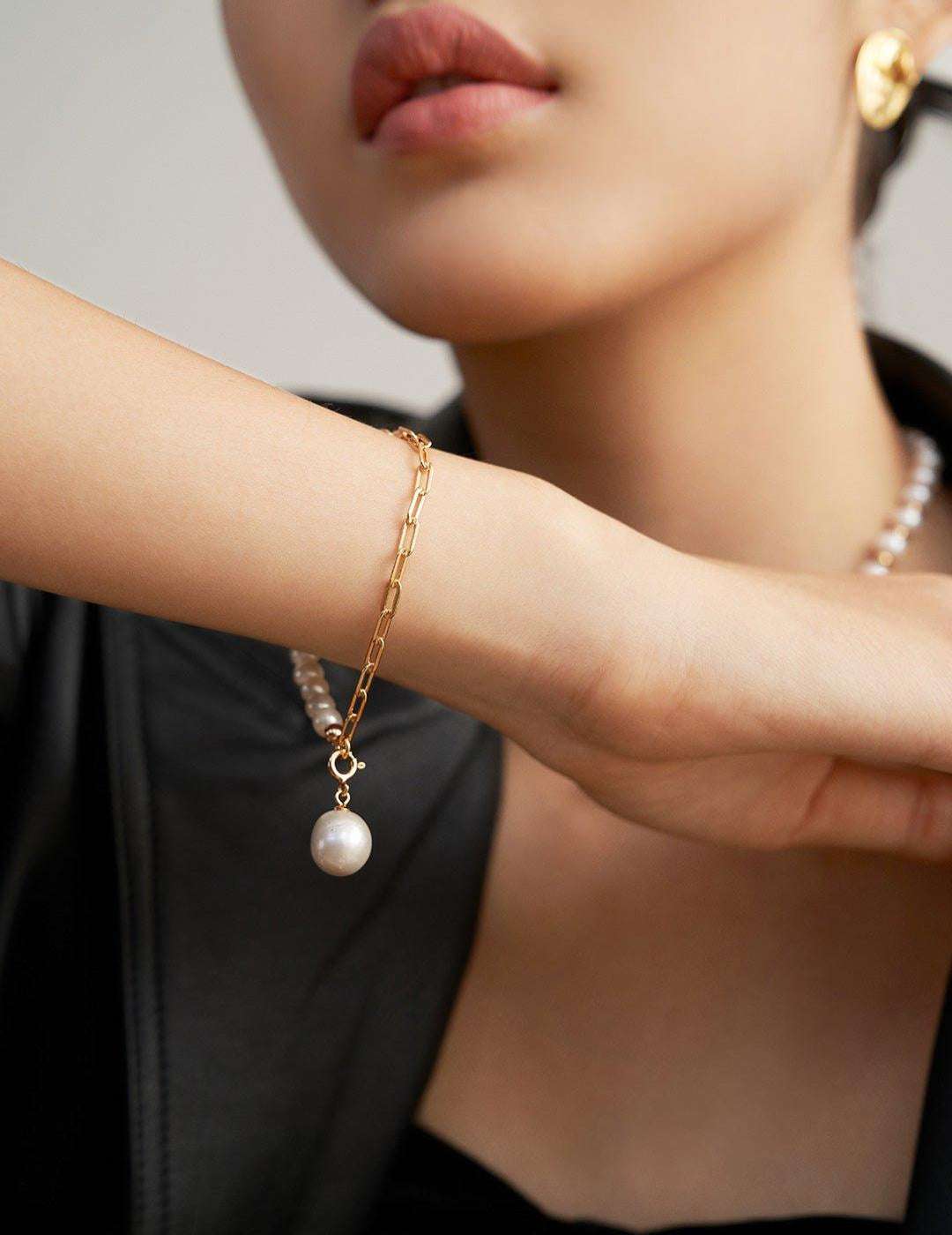 Asymmetrical Chain and Baroque Pearl Bracelets - Gembea Jewelry