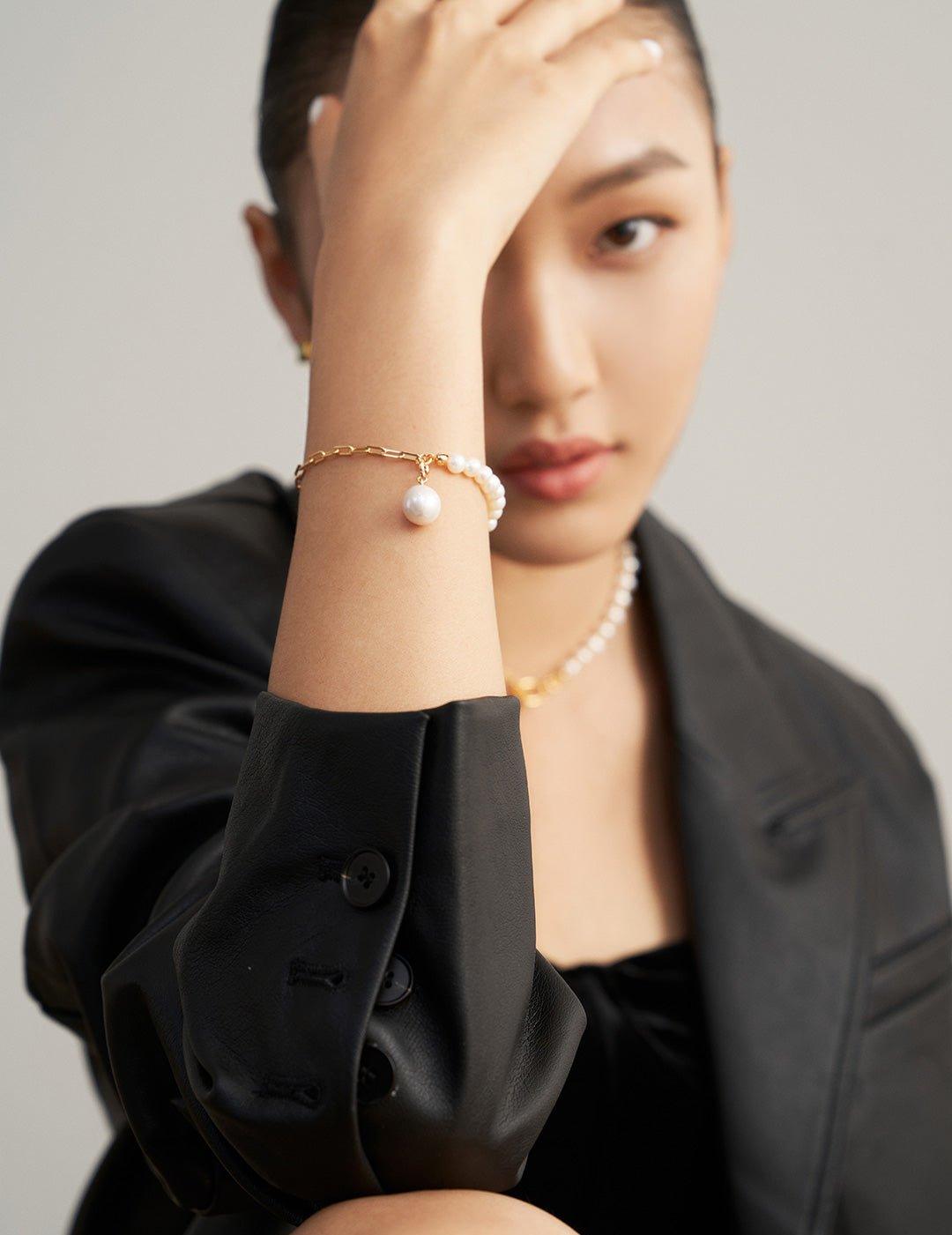 Asymmetrical Chain and Baroque Pearl Bracelets - Gembea Jewelry