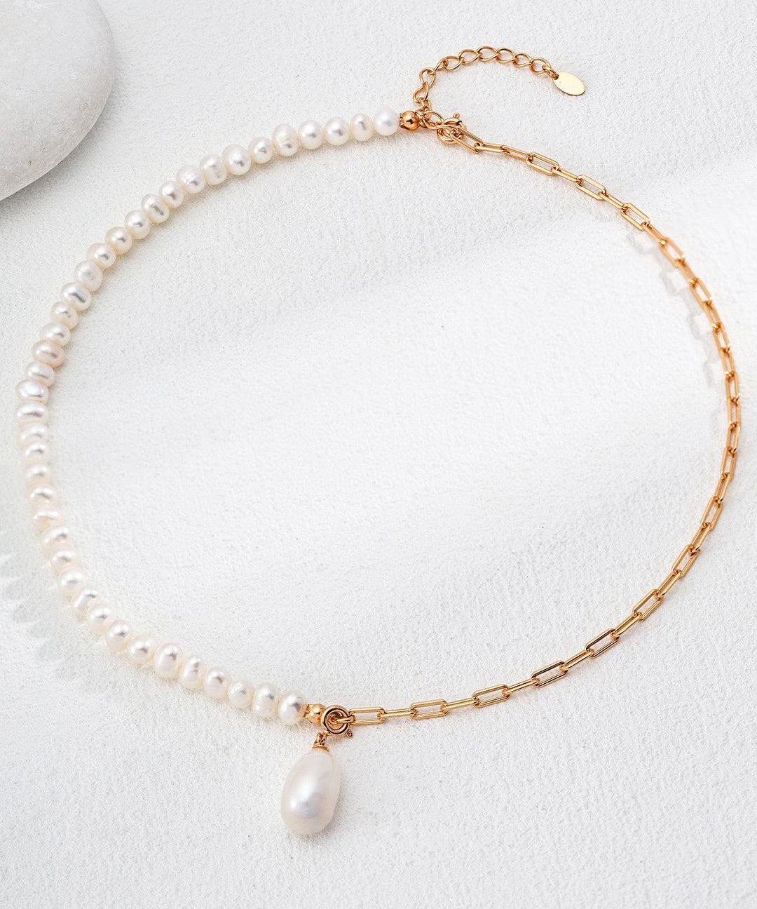 Asymmetrical Chain Baroque Pearl Necklaces - Gembea Jewelry