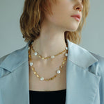 Gold Coin Baroque Pearl Necklace-Gembea Jewelry