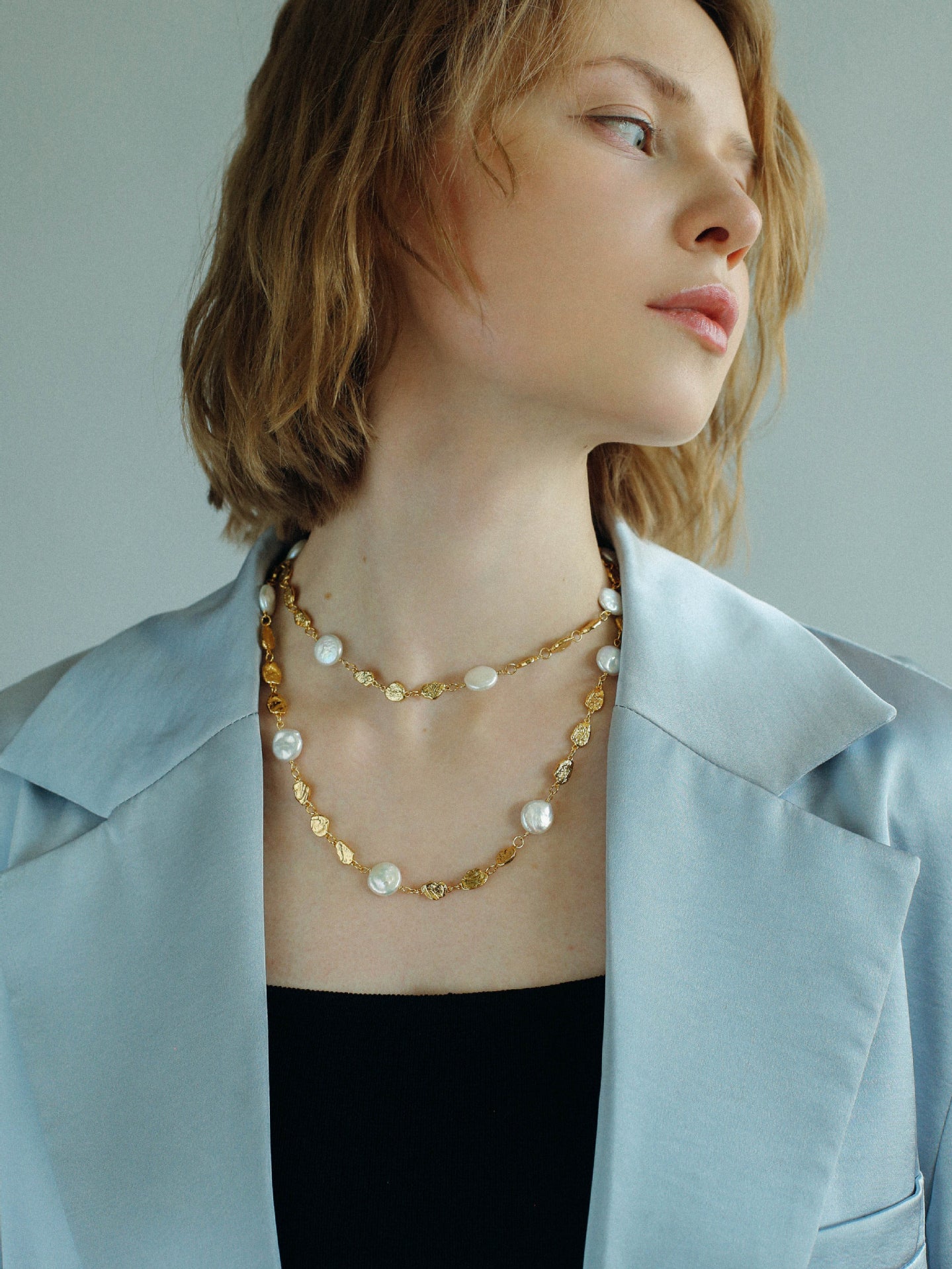 Gold Coin Baroque Pearl Necklace-Gembea Jewelry