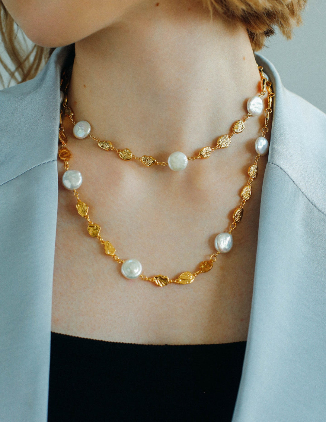 Gold Coin Baroque Pearl Necklace-Gembea Jewelry