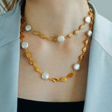 Gold Coin Baroque Pearl Necklace-Gembea Jewelry