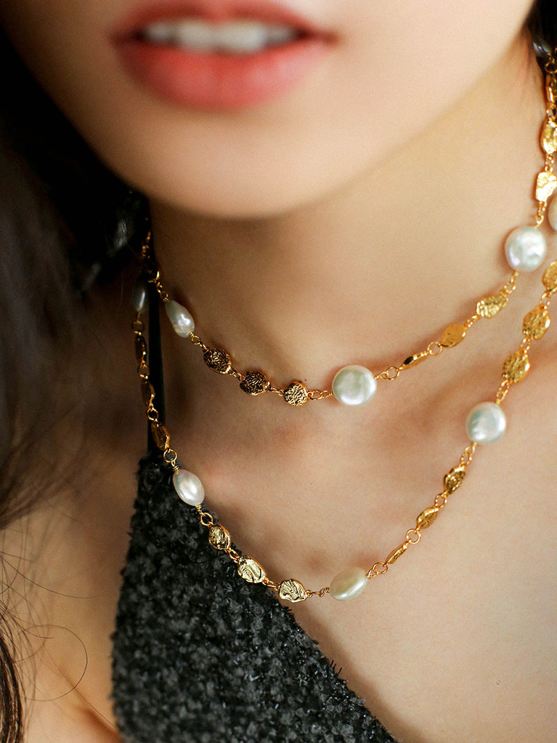 Gold Coin Baroque Pearl Necklace-Gembea Jewelry