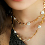Gold Coin Baroque Pearl Necklace-Gembea Jewelry