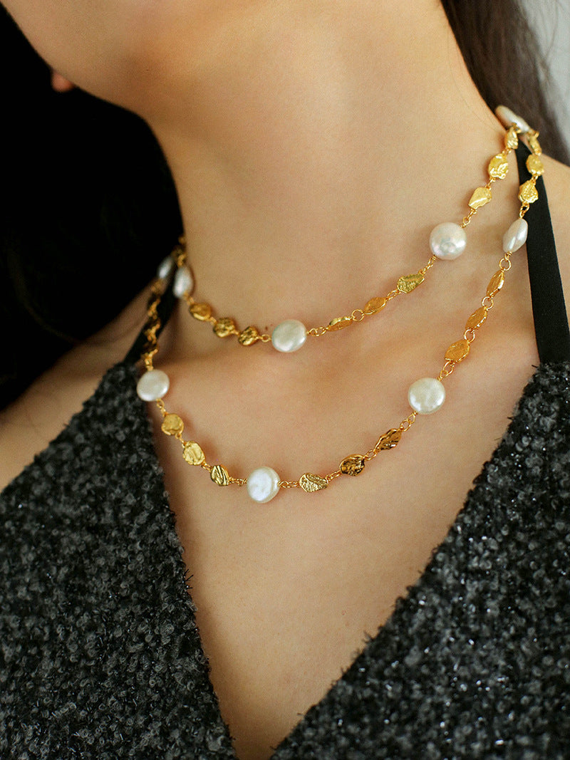 Gold Coin Baroque Pearl Necklace-Gembea Jewelry
