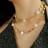 Gold Coin Baroque Pearl Necklace-Gembea Jewelry